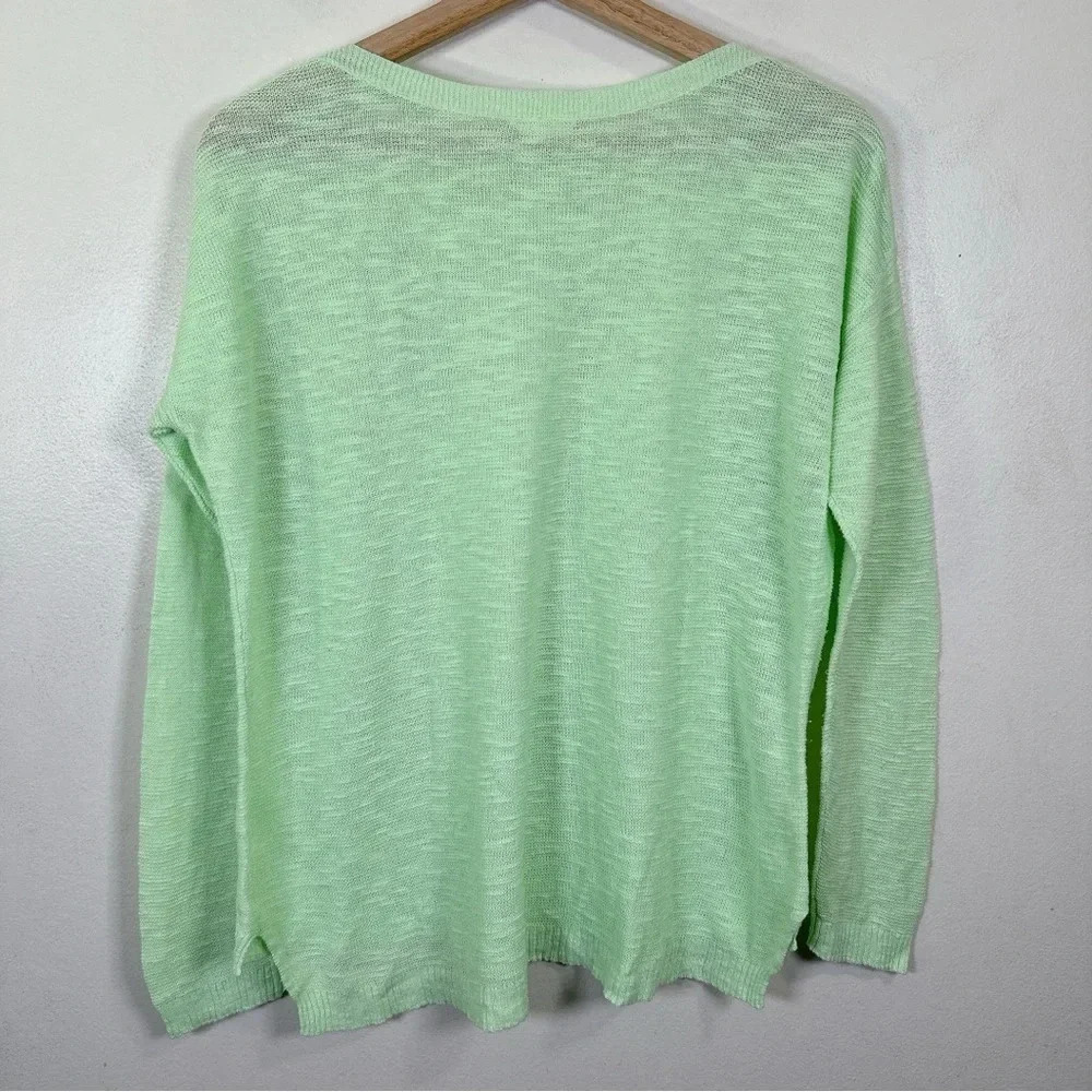 Eileen Fisher Womens Size Petite Medium Green Organic Linen Long Sleeve Top - Picture 14 of 14